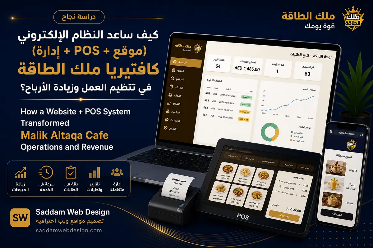 كيف ساعد النظام الإلكتروني (موقع + POS + إدارة) كافتيريا ملك الطاقة في تنظيم العمل وزيادة الأرباح؟