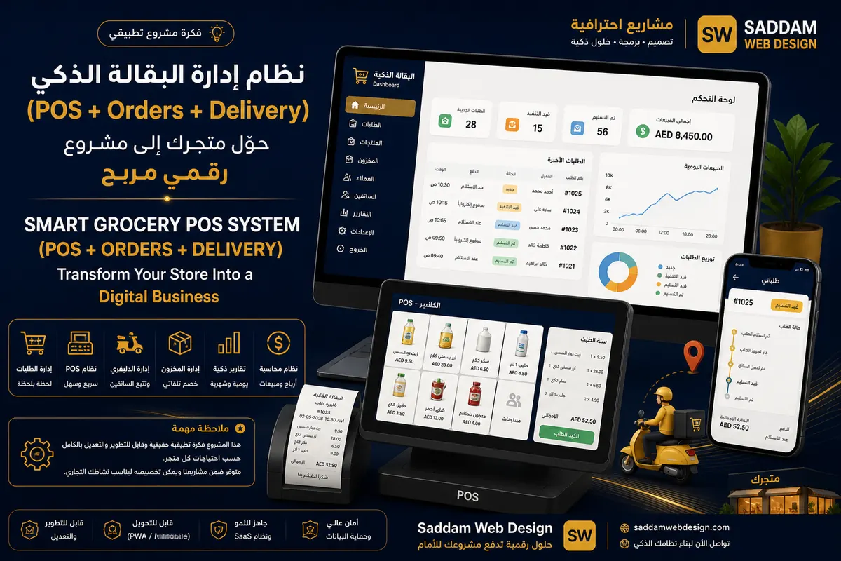 نظام إدارة البقالة الذكي (POS + Orders + Delivery): كيف يحول المتجر إلى مشروع رقمي مربح؟